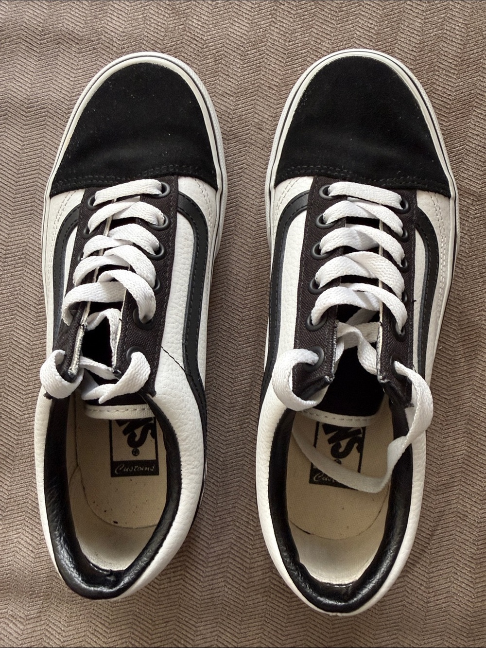 Women’s Custom Vans Black and White Old Skool Platform Sneakers - Picture 4 of 4